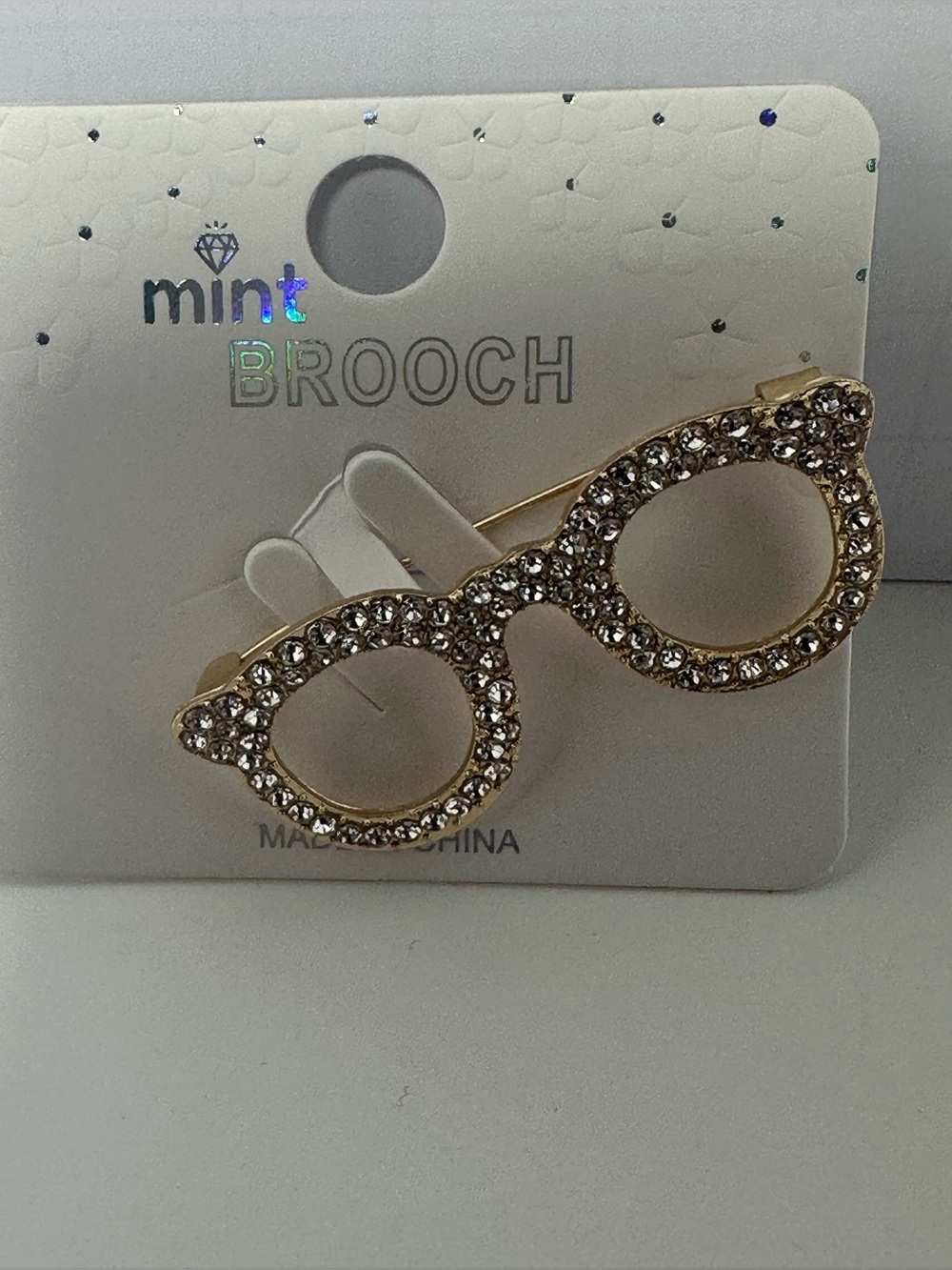 Gold-Tone Rhinestone Cat-Eye Glasses Brooch
